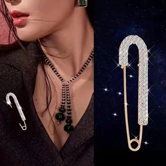 Rhinestone Safety Pin Brooch Pin - Picture 3 of 5